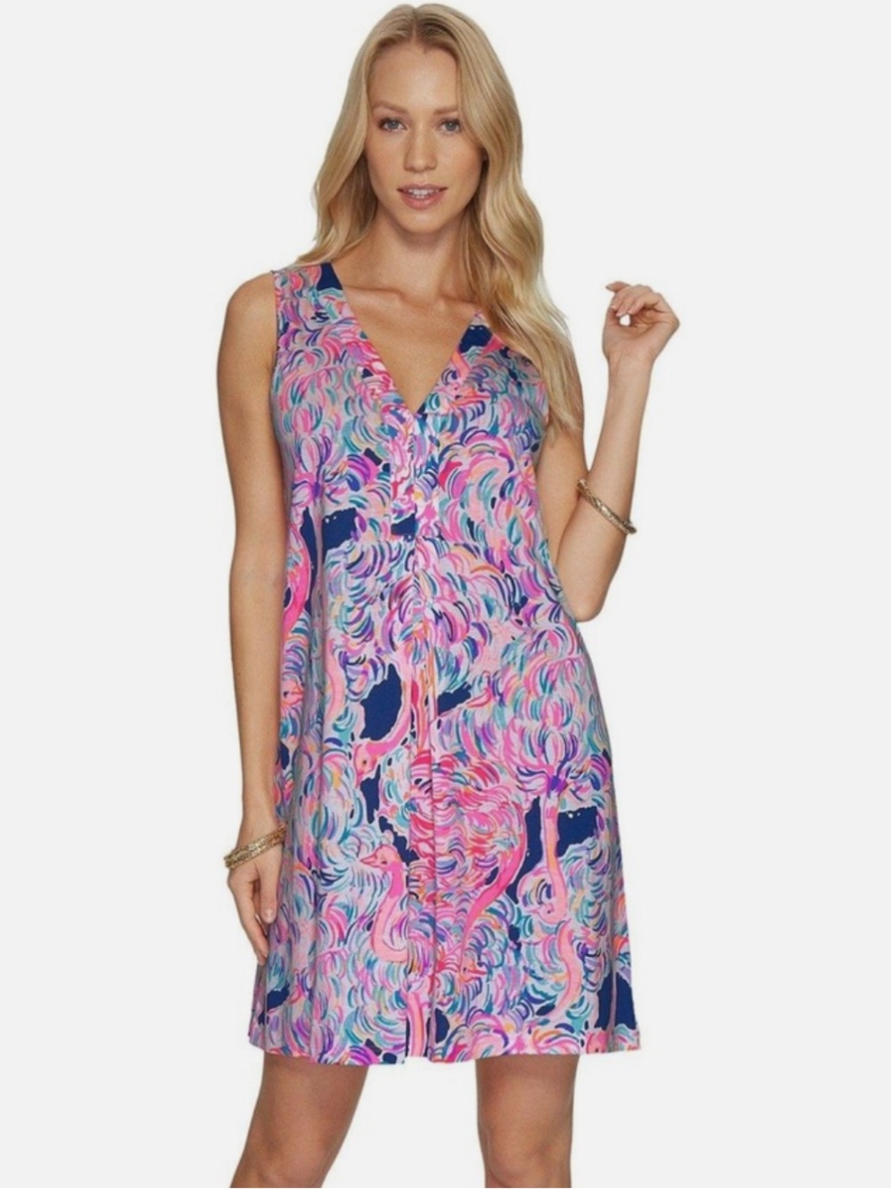 Lilly Pulitzer Amina Swing Dress in Pink Pelican Head In The Sand Sz S - Picture 1 of 9